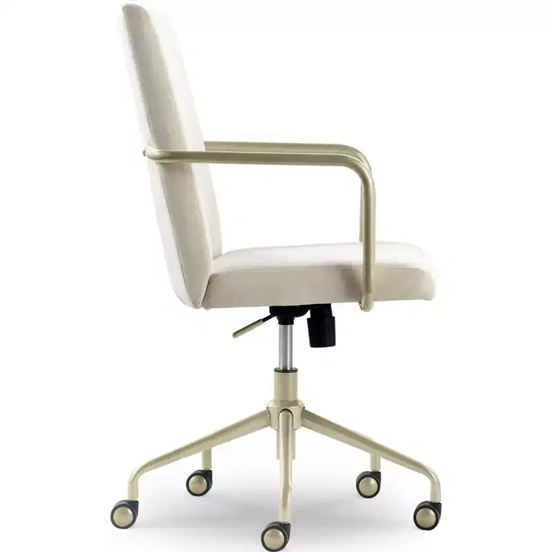 Chaise de bureau réglable en velours gris et bleu avec garniture dorée, siège simple