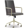 Chaise de bureau réglable en velours gris et bleu avec garniture dorée, siège simple