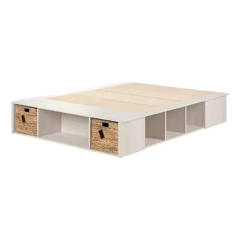 Lilak Storage Bed with Baskets Winter Oak and Rattan - South Shore
