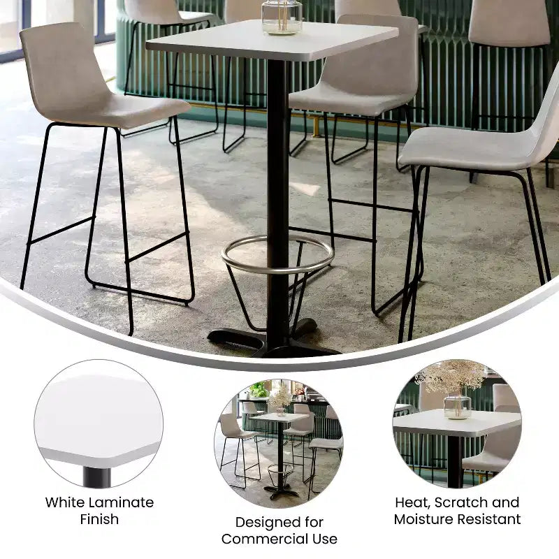 Table rectangulaire gris/blanc, hauteur bar, avec repose-pieds, 2 places