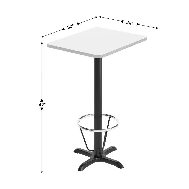 Table rectangulaire gris/blanc, hauteur bar, avec repose-pieds, 2 places