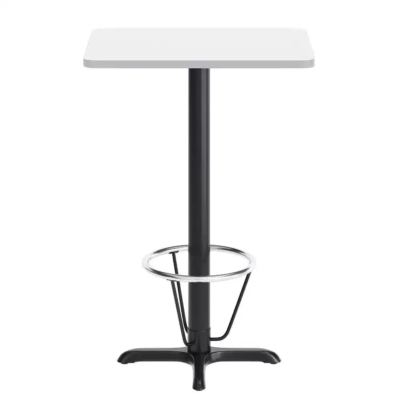 Table rectangulaire gris/blanc, hauteur bar, avec repose-pieds, 2 places