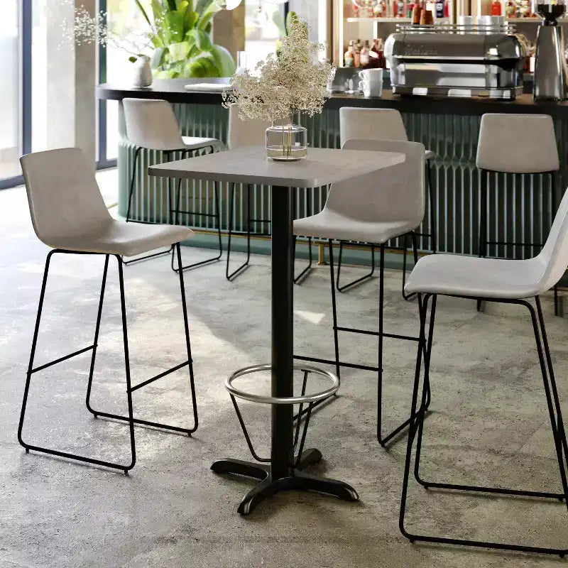 Table rectangulaire gris/blanc, hauteur bar, avec repose-pieds, 2 places