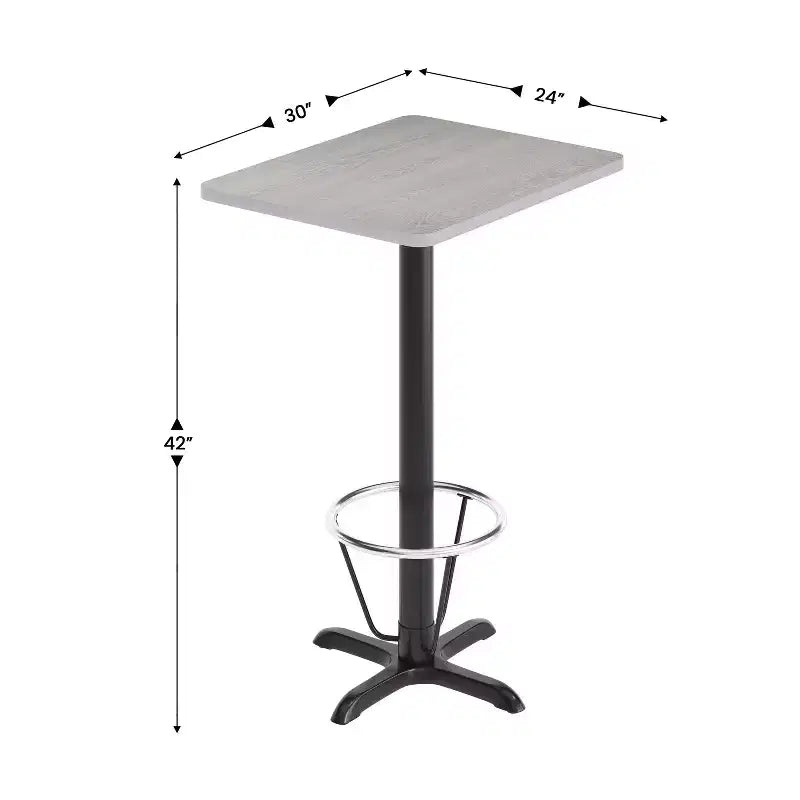 Table rectangulaire gris/blanc, hauteur bar, avec repose-pieds, 2 places