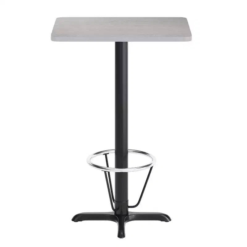 Table rectangulaire gris/blanc, hauteur bar, avec repose-pieds, 2 places