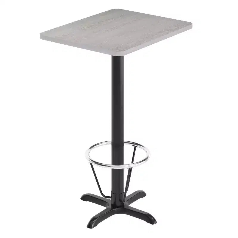 Table rectangulaire gris/blanc, hauteur bar, avec repose-pieds, 2 places