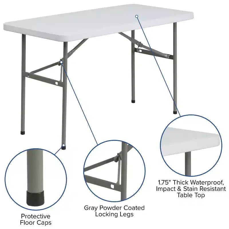 Table pliante rectangulaire blanche, 4 places assises
