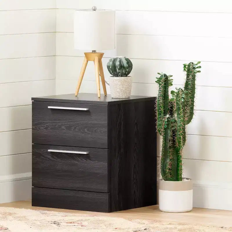 Table de chevet à 2 tiroirs – Chêne gris / Chêne, style moderne