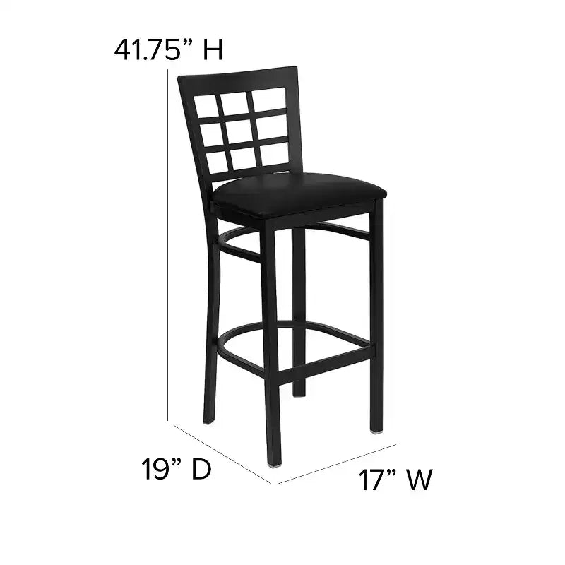 Tabouret de bar en métal noir avec dossier ajouré, rembourré, 1 place