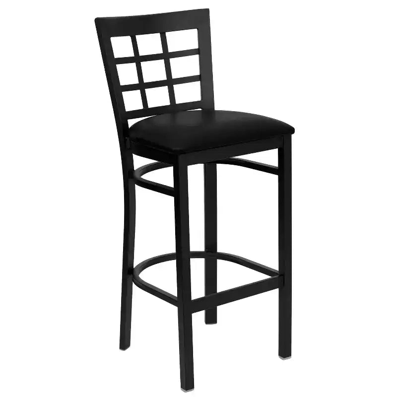 Tabouret de bar en métal noir avec dossier ajouré, rembourré, 1 place