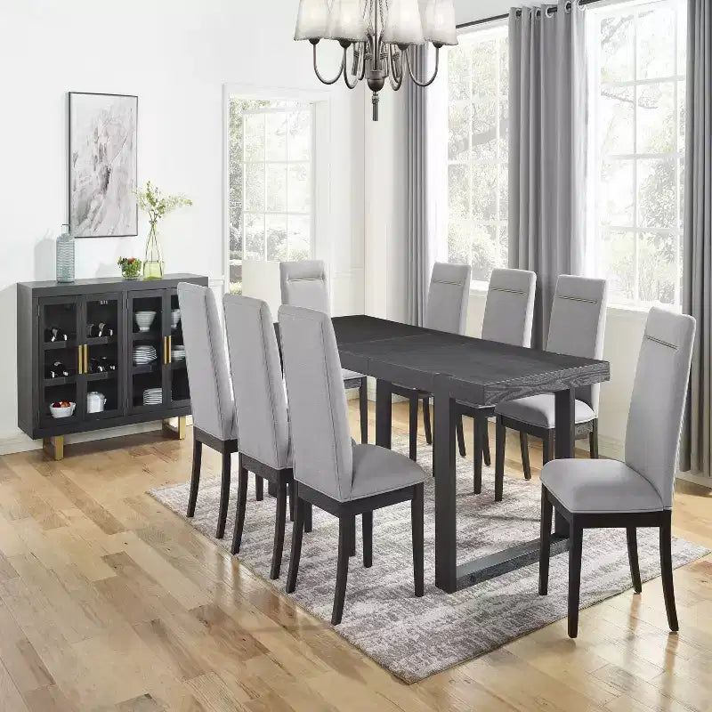 Lot de 2 chaises d'appoint grises sans accoudoirs à dossier haut capitonné