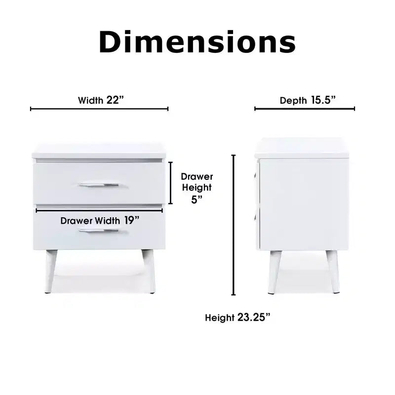 Table de chevet 2 tiroirs, Noir/Blanc, Rectangulaire, Individuel