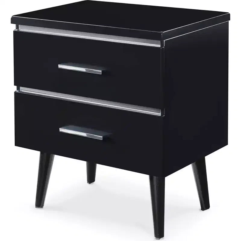 Table de chevet 2 tiroirs, Noir/Blanc, Rectangulaire, Individuel