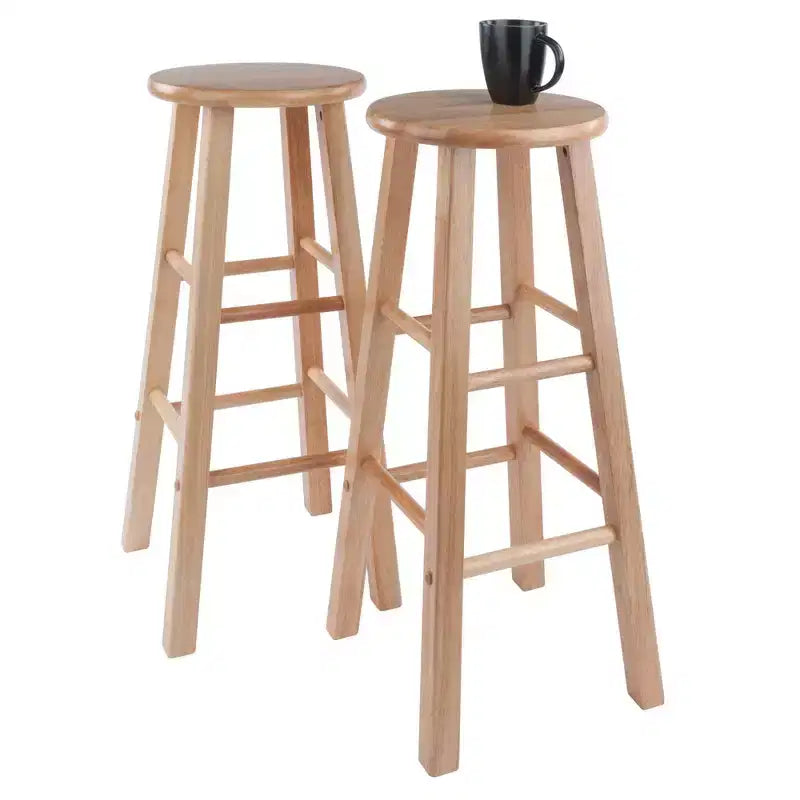 Tabouret de bar rond en bois noir / sans dossier / 2 personnes - Lot de 2