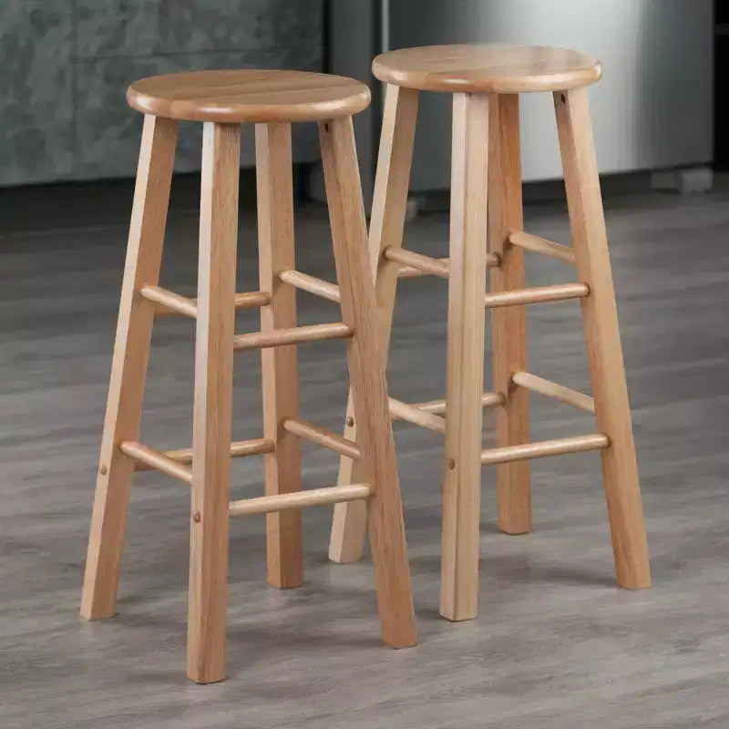 Tabouret de bar rond en bois noir / sans dossier / 2 personnes - Lot de 2