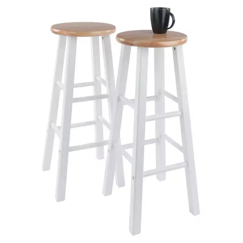 Tabouret de bar rond en bois noir / sans dossier / 2 personnes - Lot de 2