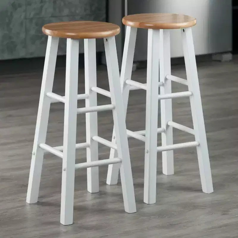 Tabouret de bar rond en bois noir / sans dossier / 2 personnes - Lot de 2