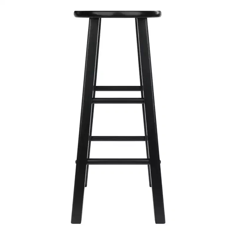 Tabouret de bar rond en bois noir / sans dossier / 2 personnes - Lot de 2