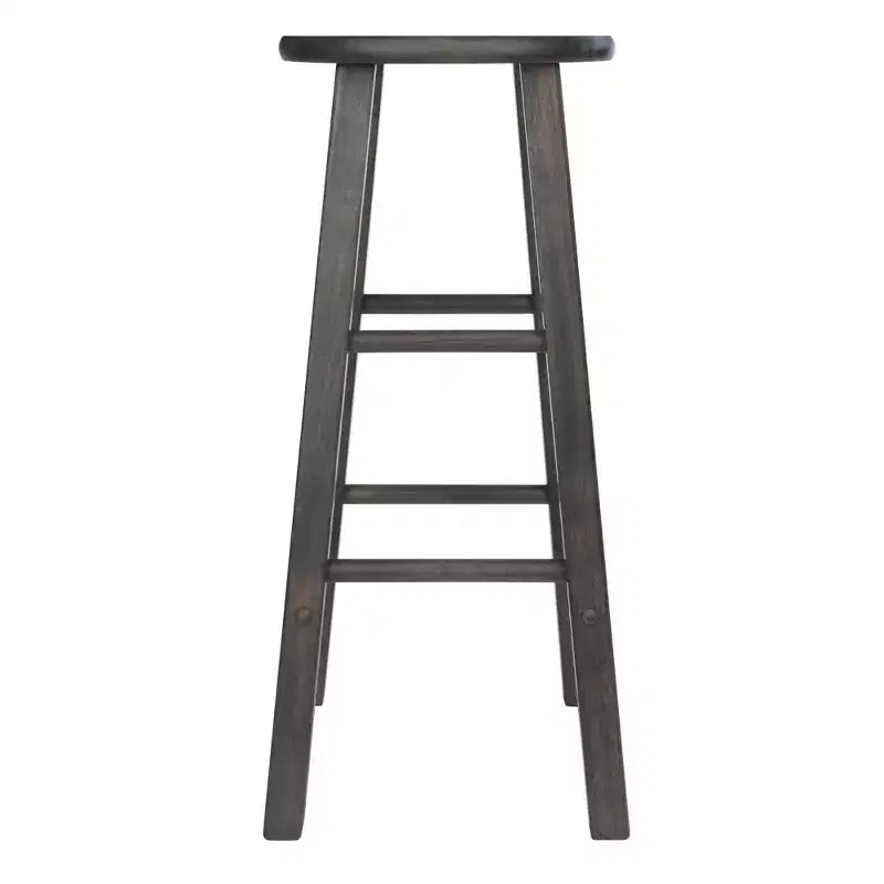 Tabouret de bar rond en bois noir / sans dossier / 2 personnes - Lot de 2