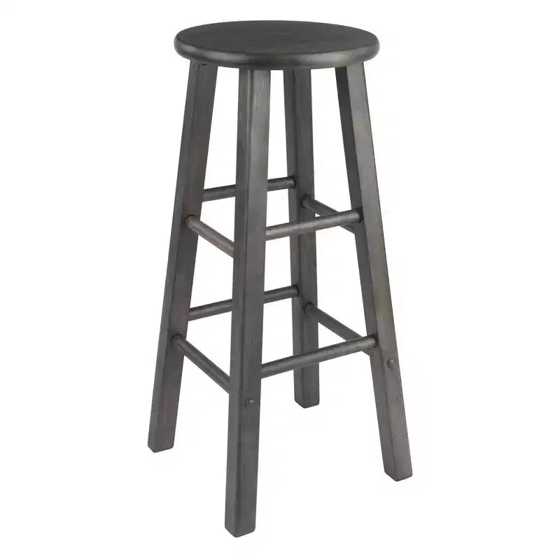 Tabouret de bar rond en bois noir / sans dossier / 2 personnes - Lot de 2