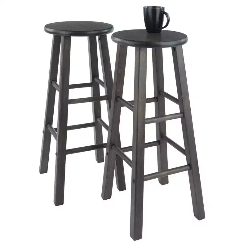 Tabouret de bar rond en bois noir / sans dossier / 2 personnes - Lot de 2