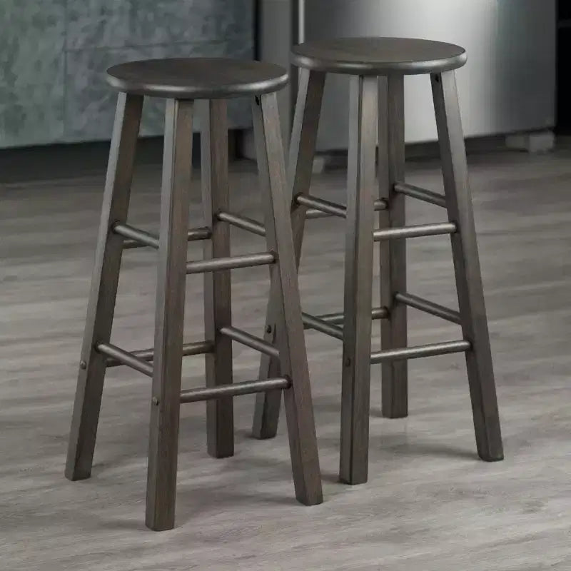 Tabouret de bar rond en bois noir / sans dossier / 2 personnes - Lot de 2