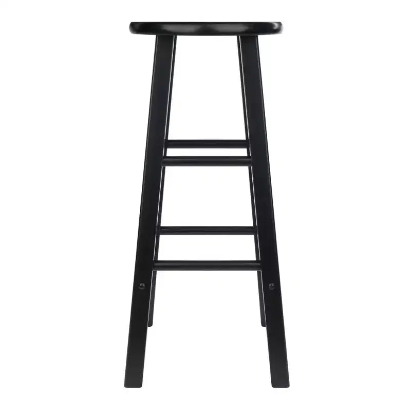 Tabouret de bar rond en bois noir / sans dossier / 2 personnes - Lot de 2