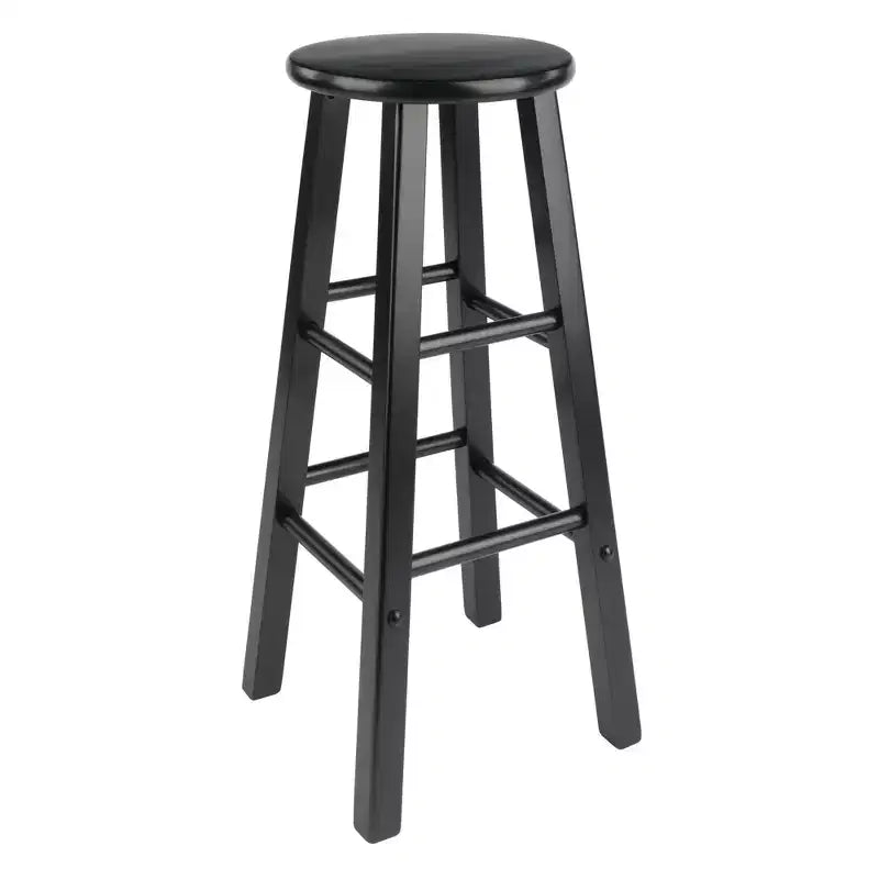 Tabouret de bar rond en bois noir / sans dossier / 2 personnes - Lot de 2