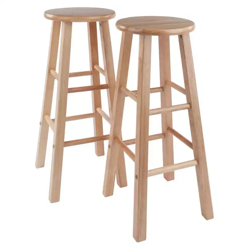 Tabouret de bar rond en bois noir / sans dossier / 2 personnes - Lot de 2