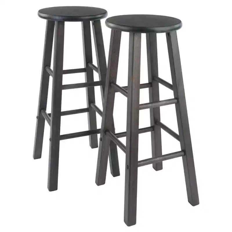 Tabouret de bar rond en bois noir / sans dossier / 2 personnes - Lot de 2