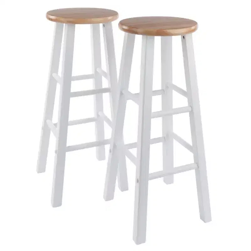 Tabouret de bar rond en bois noir / sans dossier / 2 personnes - Lot de 2