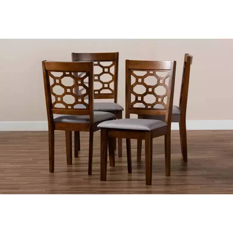 Chaise de salle à manger sans accoudoirs en tissu gris/marron foncé et bois, lot de 4