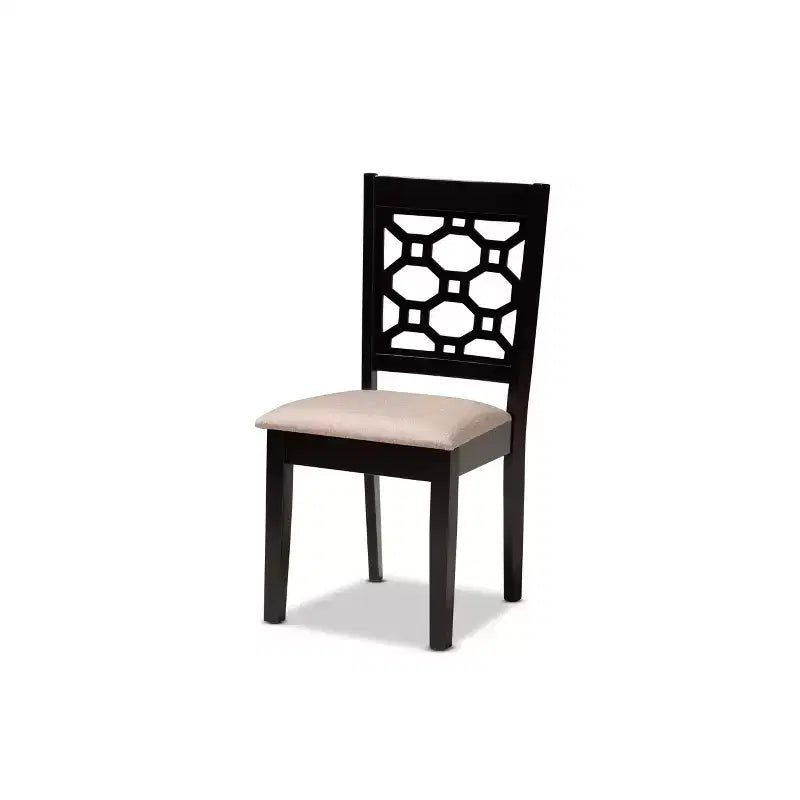 Chaise de salle à manger sans accoudoirs en tissu gris/marron foncé et bois, lot de 4