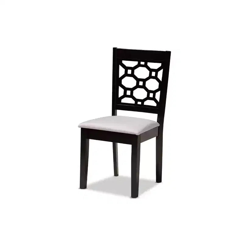 Chaise de salle à manger sans accoudoirs en tissu gris/marron foncé et bois, lot de 4