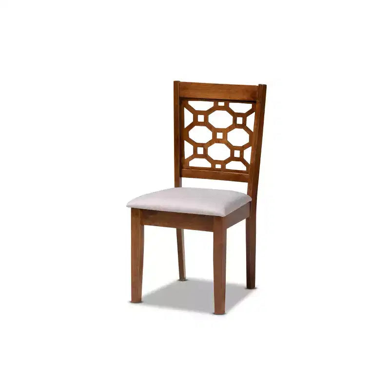 Chaise de salle à manger sans accoudoirs en tissu gris/marron foncé et bois, lot de 4
