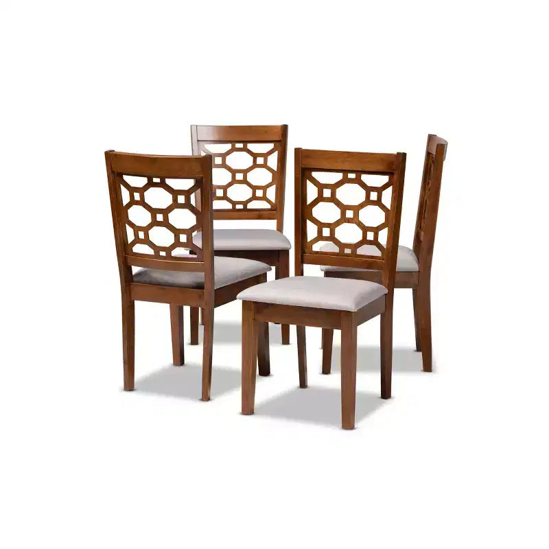 Chaise de salle à manger sans accoudoirs en tissu gris/marron foncé et bois, lot de 4