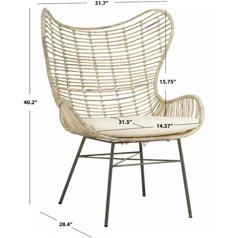 Fauteuil à oreilles en rotin blanc/gris, sans accoudoirs, 1 place