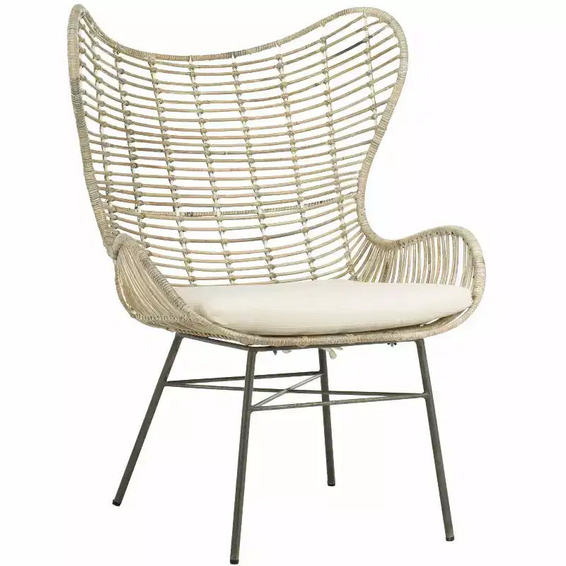 Fauteuil à oreilles en rotin blanc/gris, sans accoudoirs, 1 place