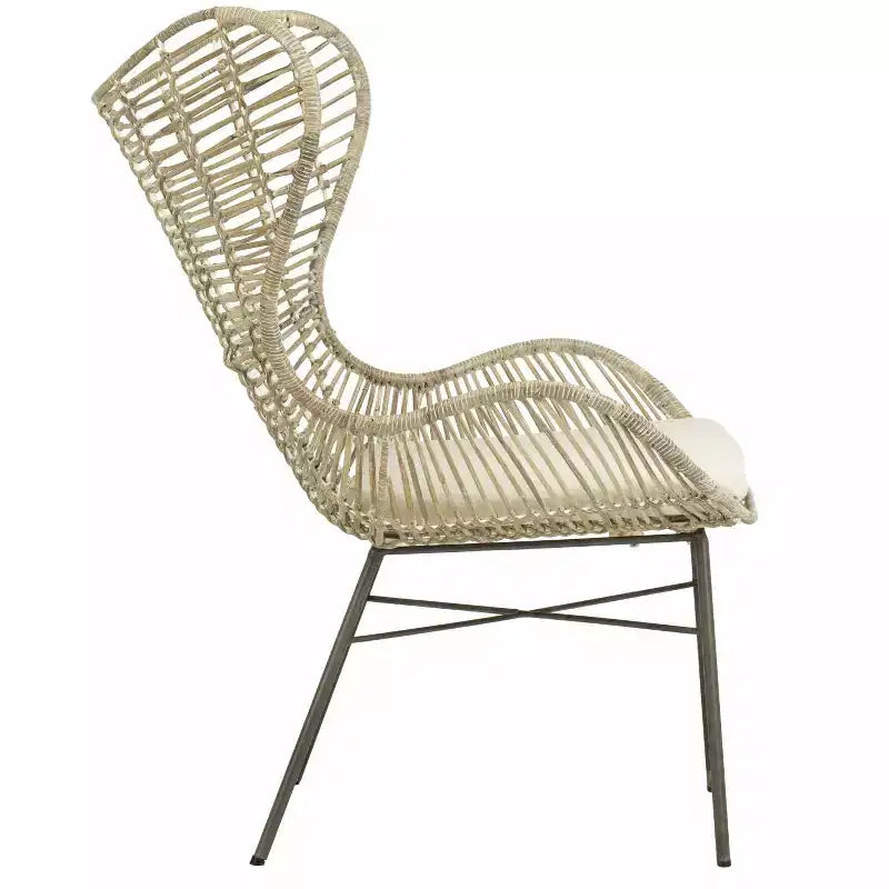Fauteuil à oreilles en rotin blanc/gris, sans accoudoirs, 1 place