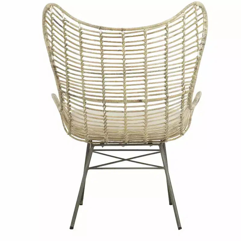 Fauteuil à oreilles en rotin blanc/gris, sans accoudoirs, 1 place