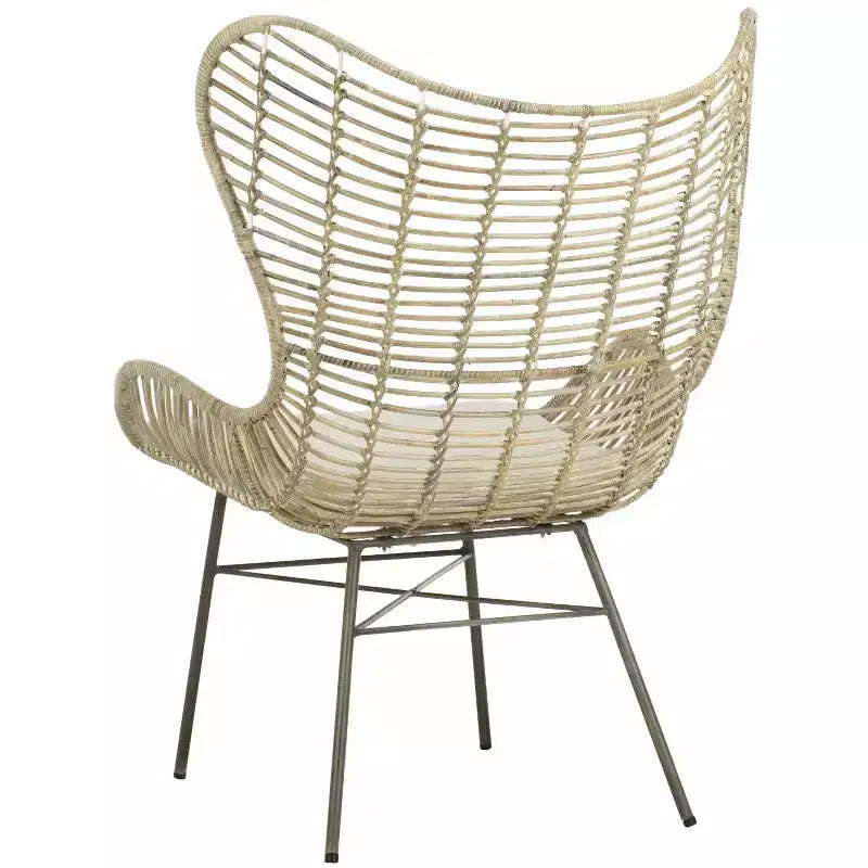 Fauteuil à oreilles en rotin blanc/gris, sans accoudoirs, 1 place